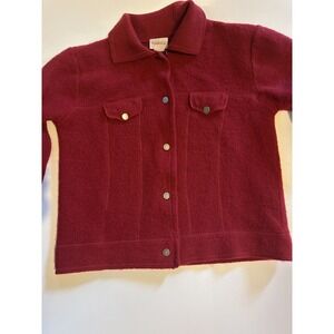 VINTAGE Crystal Kobe Sweater Womens Red 100% Wool Cardigan Made In‎ Mexico
